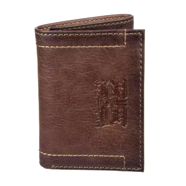 Levi's Men's RFID-Blocking Coated Leather Trifold Wallet Brown