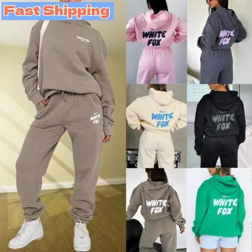 White Fox Boutique Hoodie 2Pcs Tracksuit Set Hooded Sweatshirt Pullover Fleece~