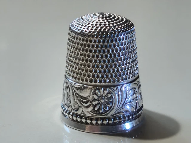 Antique Simons Bros. Sterling Silver Thimble size 11 No holes EC c1890s