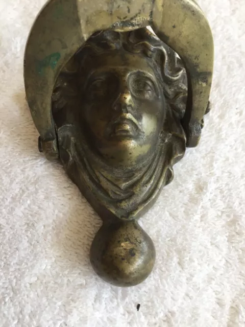Rare Imported Vintage Brass God Goddess Head Door Knocker 3