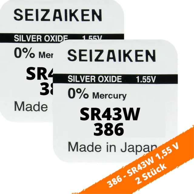 2 X SEIZAIKEN by Seiko 386 SR43W Batterie Knopfzelle SR43 SR1143 RW44 1 ...