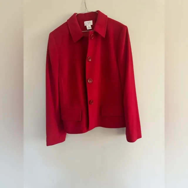 Ann Taylor Loft Blazer Womens Red Wool Nylon Button Up Dress Casual Business