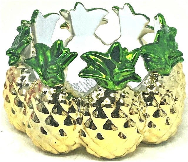 BATH & BODY Works PINEAPPLE RING 3 Wick Candle Holder Ceramic Gold