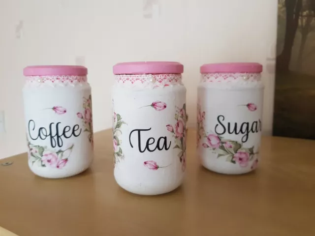 Living Set of 3 Handmade Tea Coffee Sugar Jars ,storage jars