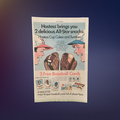 Hostess MLB Baseball Cards Promo 1977 Original Print Ad 70's Twinkies Cup Cakes