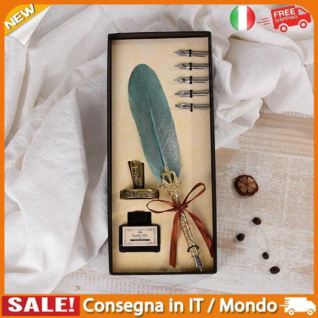 IT Vintage Calligraphy Feather Dip Pen Set Writing Ink Fountain Pen (Green)