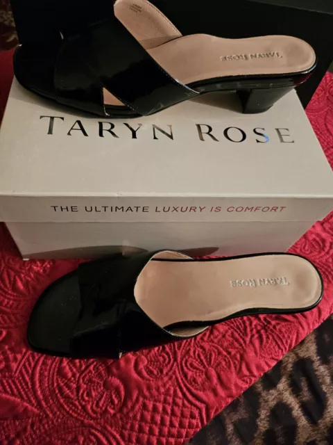 Black Patent Leather Crisscross Slide Sandals Size 9.5 By Taryn Rose 2