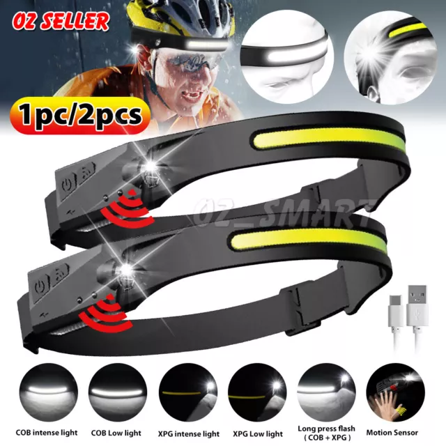 1-4x Waterproof COB Headlamp Night Buddy LED Motion Sensor Head Torch Headlight