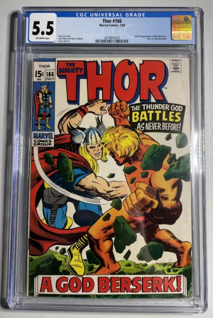 Thor #166 * 1969 * CGC 5.5 Classic Battle Thor vs HIM - 2nd App Adam Warlock