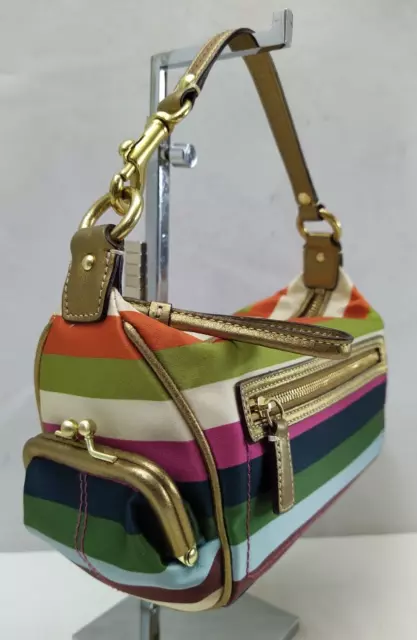 Coach Multicolor Satin Stripes Limited Ed Kisslock Pocket Zipper Hobo Handbag