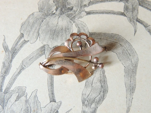 Broche Ancienne Poisson Combattant - Métal Argenté Vintage Années 50 - Très Bon état