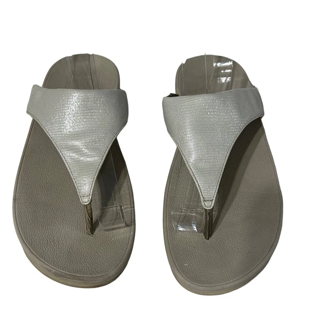 Fitflop Lulu Glitz women's size 8 ivory wedge thong sandals