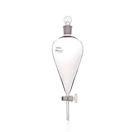 Maccx Separatory Funnel with Pear Shape Vol.500ml 3.3 Borosilicate Glass Mate...