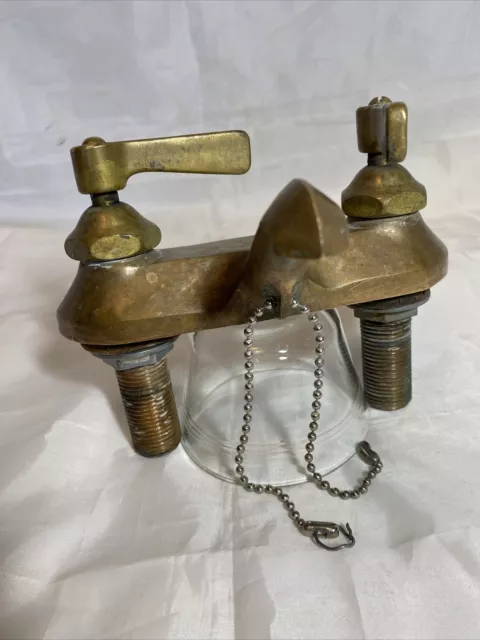 VINTAGE ANTIQUE HOT COLD WATER BATHTUB SINK FAUCET FIXTURE HANDLES Solid BRASS