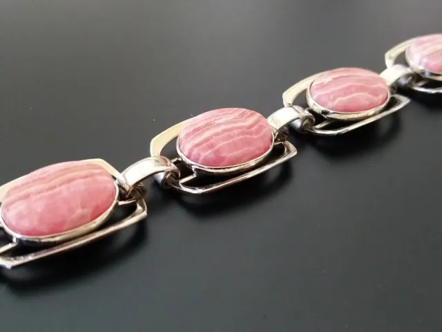 Vintage Midcentury Rhodochrosit 835 Silber Armband bracelet 60er 70er Jahre 20cm