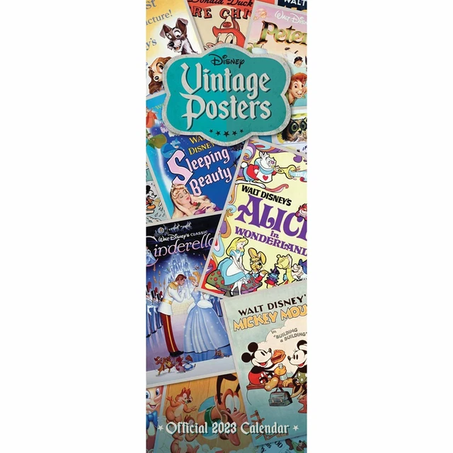 DISNEY, VINTAGE POSTERS Official Slim Calendar 2023 Entertainment £6.