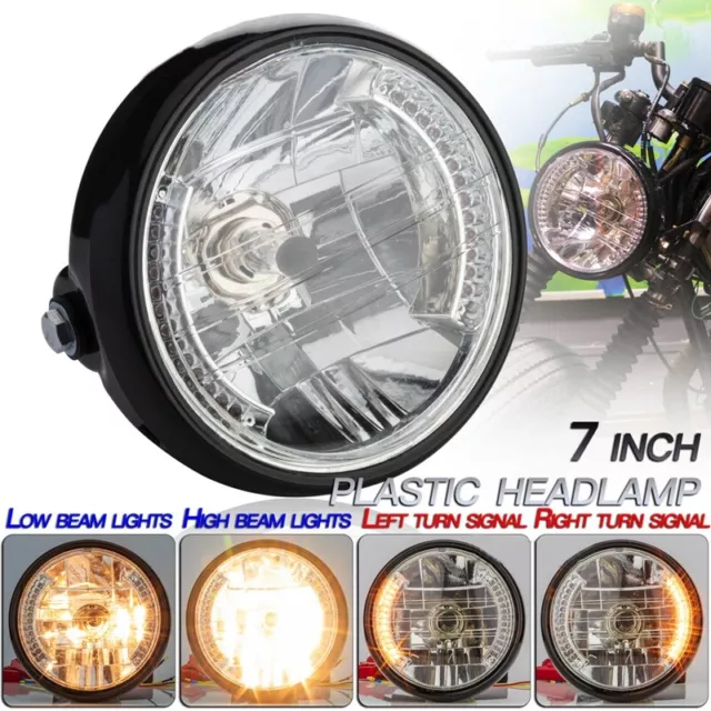 Universal 7" Motorcycle Headlamp with Turn Signal +Led Headlight Housing Bucket