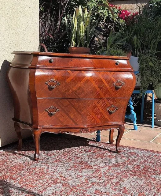 Vintage Italian Inlay Bombe Commode