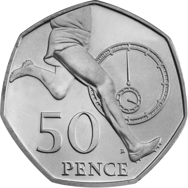 2004 UK 50P Sir Roger Bannister 4 quattro minuti miglio 50° anniversario cinquanta pence