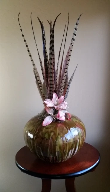 Large Mottled Multi Brown Tan Fire Pot Raku Style Deco Art Vase Pottery Patio 5