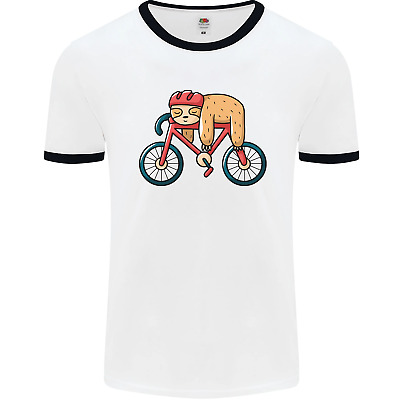 Cycling Sleeping Sloth Bicycle Cyclist Mens White Ringer T-Shirt