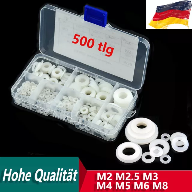 500tlg Nylon Unterlegscheibe Gummischeiben Sortiment M2-M8 Beilagscheiben Set