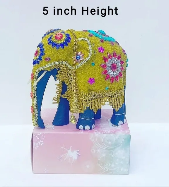 Handmade Wooden Carved Elephant Lucky Statue Home Craft Ornament Decor (5 inch)