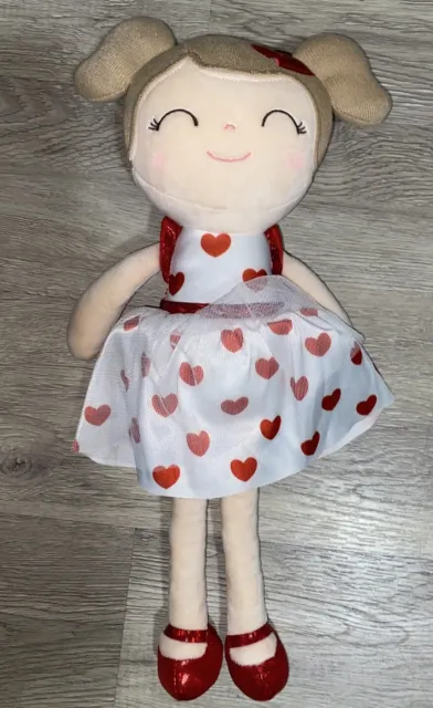 Gloveleya Heart Print Dress Girl Plush 15" Stuffed Doll Toy