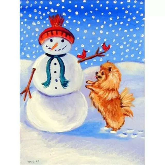 Carolines Treasures 7151GF 11 x 15 in. Snowman with Pomeranian Winter Snowman...