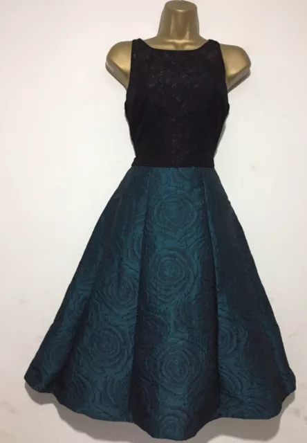 COAST BLACK SILVER Mahonia Jacquard Fit Flare Midi Dress Size 14