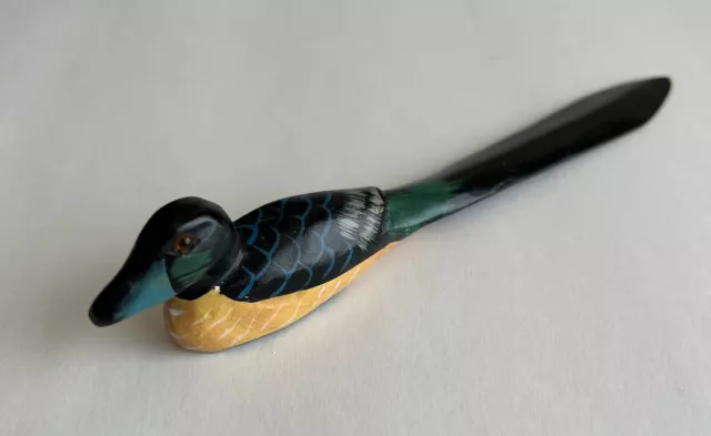 Vintage Miniature Carved Wood Wooden Duck 8” Hand Painted Letter Opener