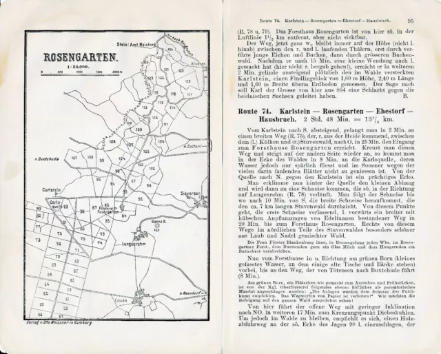 Rosengarten 1898 orig. Wanderkarte + Reisef. (7 S.) Emsen Langenrehm Karlsquelle