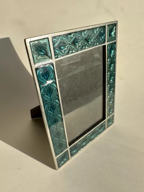 Vintage Danforth Pewter Art Deco Blue Leaf Enamel Stained Glass Picture Frame