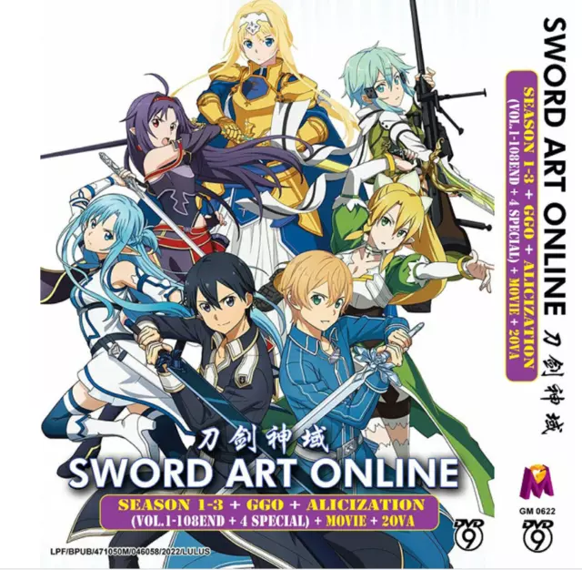 Anime Sword Art Online Sea 1-3 +Ggo +Alicization Dvd English Dubbed +Free Gift