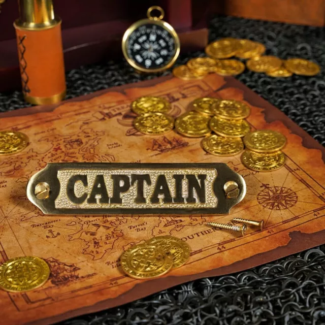 Nautical Captain Sign Solid Brass Wall Door Plaque Boat Ship Beach Decor Sign