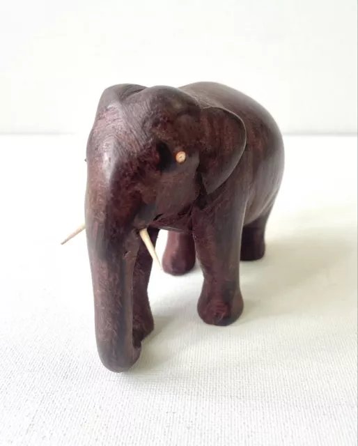 Lovely Hand Carved Wooden Elephant, Beautiful Dark Reddish Wood, 7.8cm Tall 2