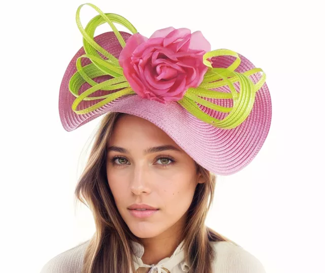 Lime Green Hot Pink Kentucky Derby Fascinator Ascot Hat,Candy Baby Light