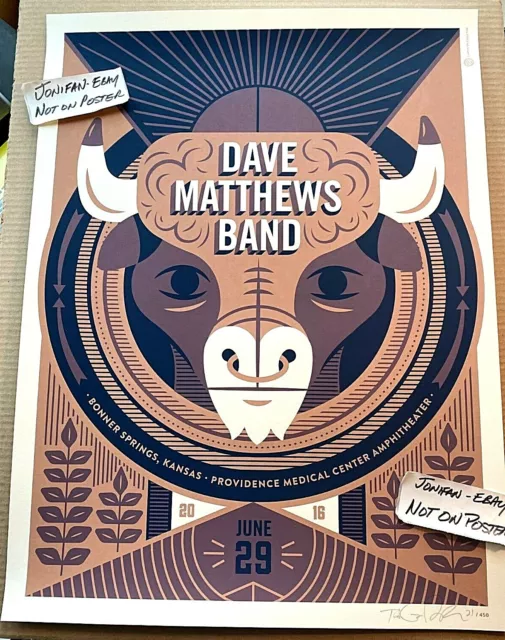 Dave Matthews Band DMB Poster 2016 Bonner Springs Kansas AE SIGNED S/N #/450Rare