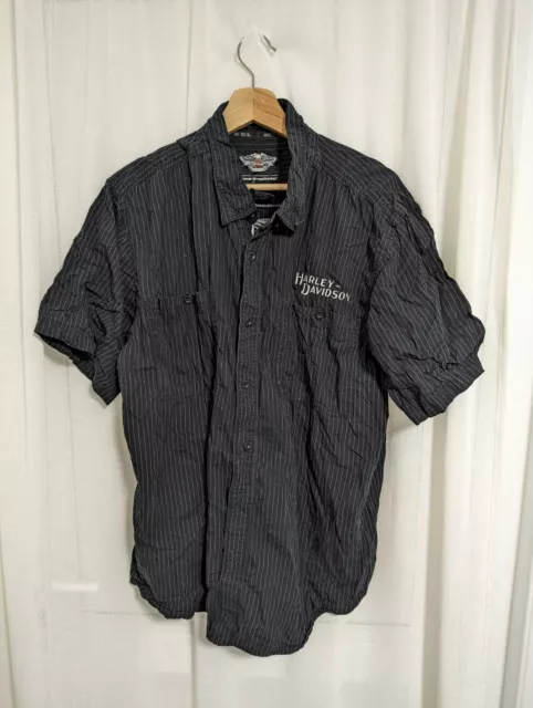 Harley-Davidson Shirt Size XL Mens Black Short Sleeved Cotton Spell Out Vintage