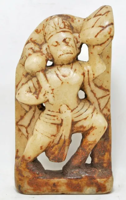 Antico Bianco Marmo Dio Hanumana Idol Statuina Originale Vecchio Mano Intagliati