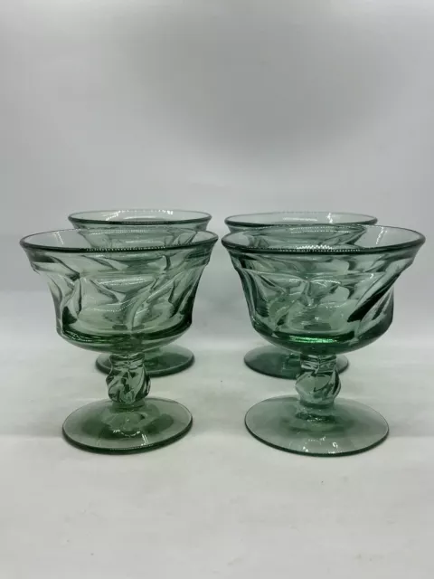 A SET OF 4 Fostoria Jamestown green sherbets green swirl glasses