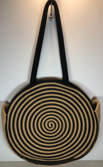 Universal Thread Rope Circle Shoulder Bag Purse Tote Tan Black Large