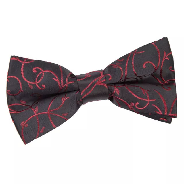 Black Burgundy Mens Bow Tie Woven Swirl Patterned Wedding Pre-Tied Bowtie by DQT