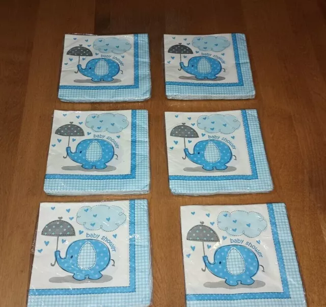 Lot 6 packs Umbrella elephants Boy Baby shower Luncheon size napkins 16 each pk