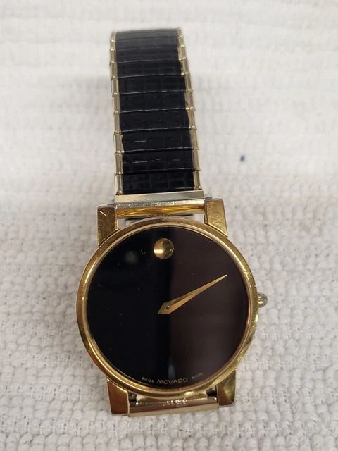 Orologio Movado Museum Tono Oro Quarzo Svizzero Quadrante Nero 31mm 87 G4 875