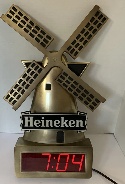 Vintage HEINEKEN WINDMILL DIGITAL CLOCK Tested WORKS - Mancave Bar Collectible