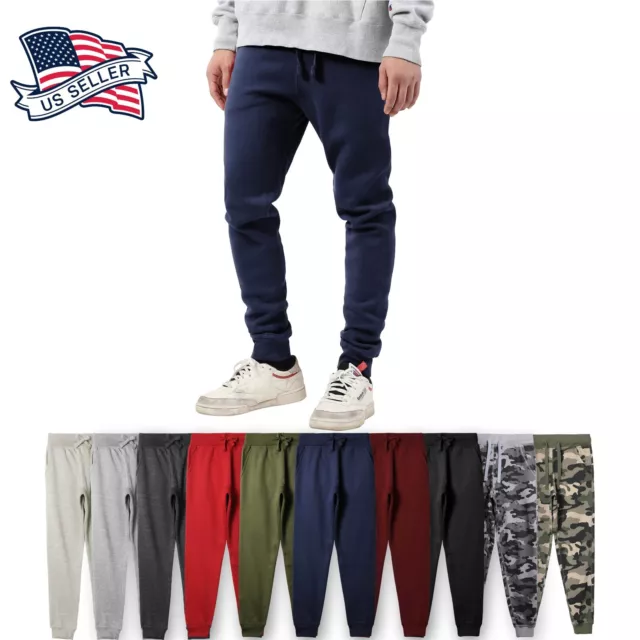 Mens Jogger Pants Sweatpants French Terry Active Gym Lounge Sleep Skinny Fit NEW