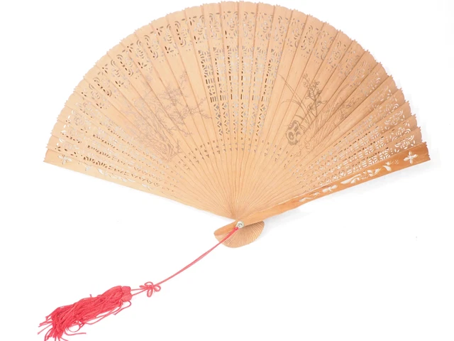 VINTAGE JAPANESE WOODEN Lacquer Carved Fan Circa 1980s YTK507 67 02 vintage-japanese-wooden-lacquer-carved-fan-circa-1980s-ytk507-67-02
