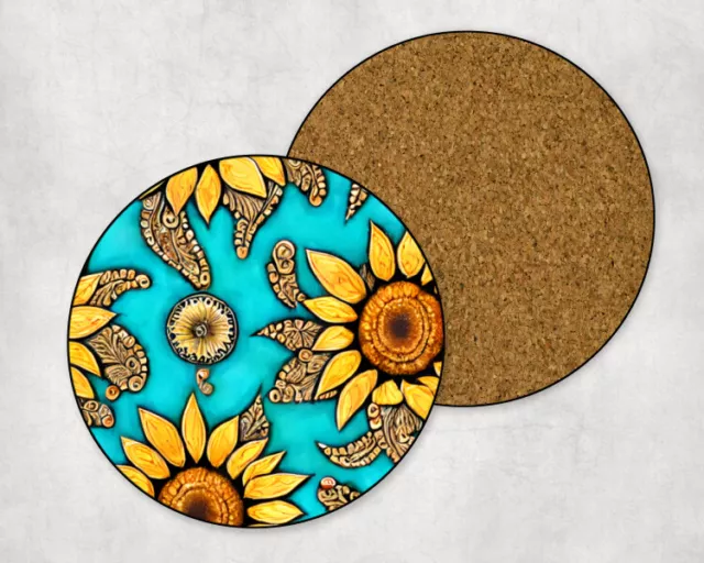 Sunflowers Drink Coasters Set Of 6 Hardboard MDF Cork Back Round or Square