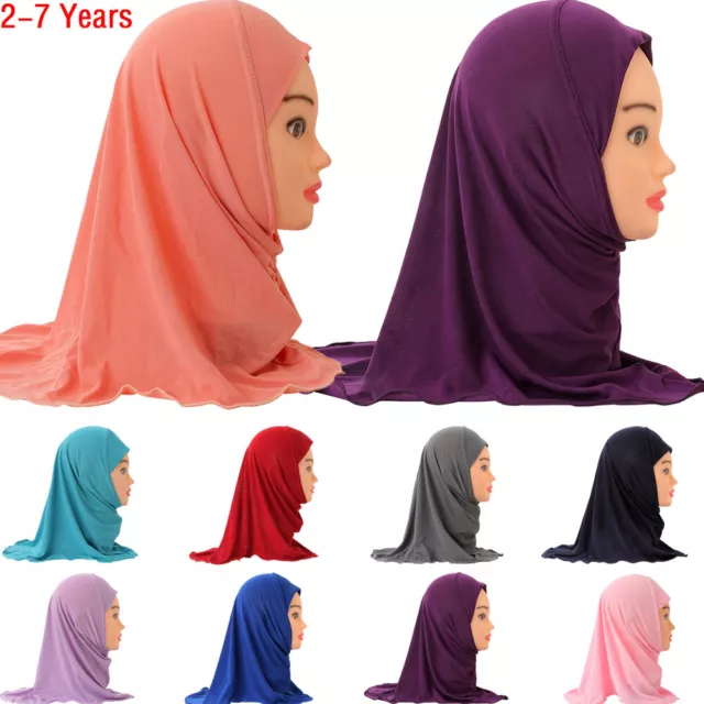 2-6Y One Piece Amira Kids Girls Muslim Head Scarf Islamic Hijab Shawl Wrap Hijab